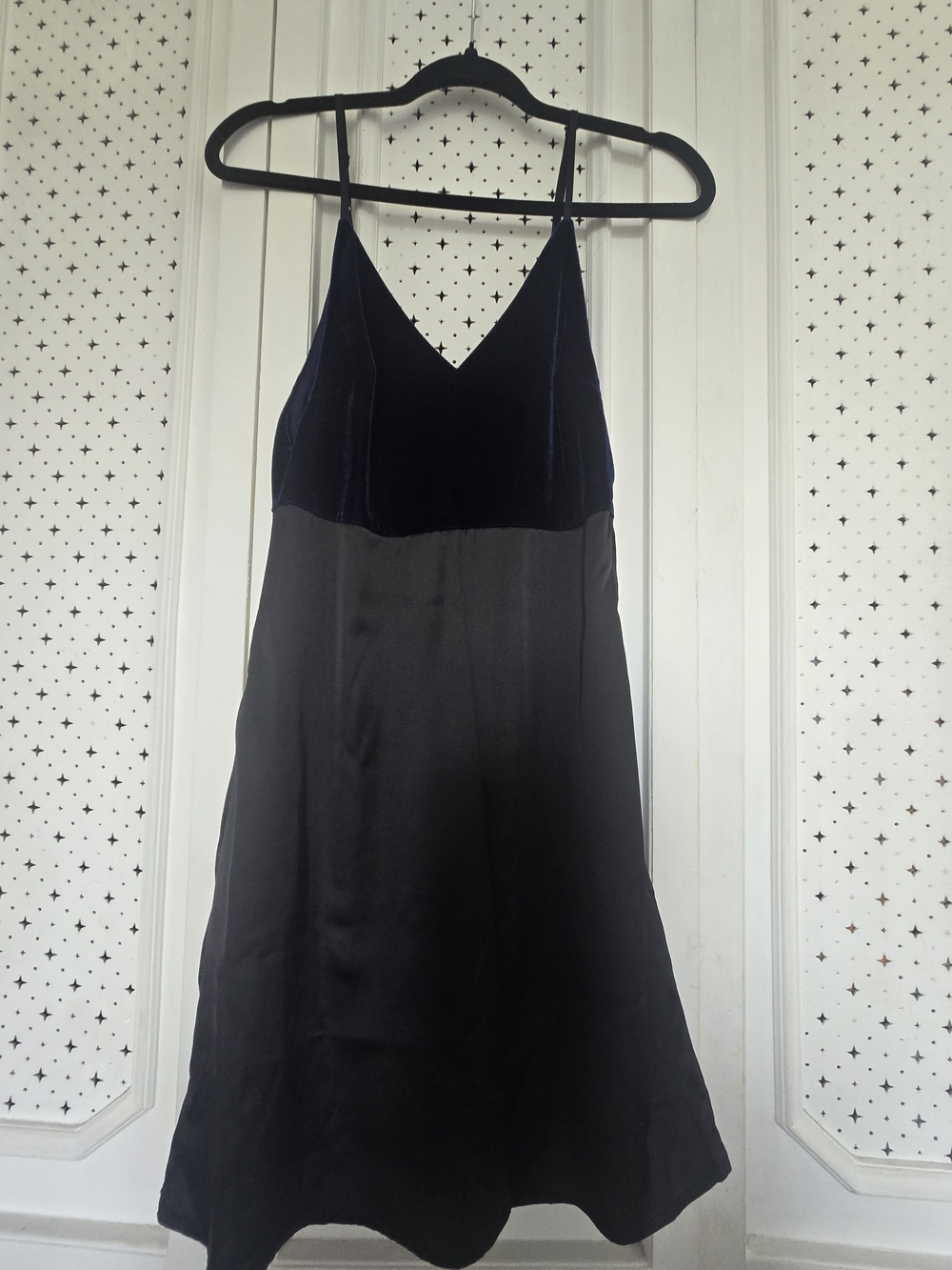 Lumiere Black Slip Dress with Navy Velvet Bodice